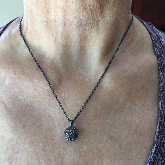 Black “diamond” and gunmetal disco ball necklace - Picture 2 of 4